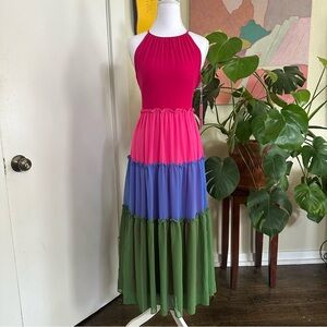 Chico's NWT Vibrant Pink and Blue Halter Dress
